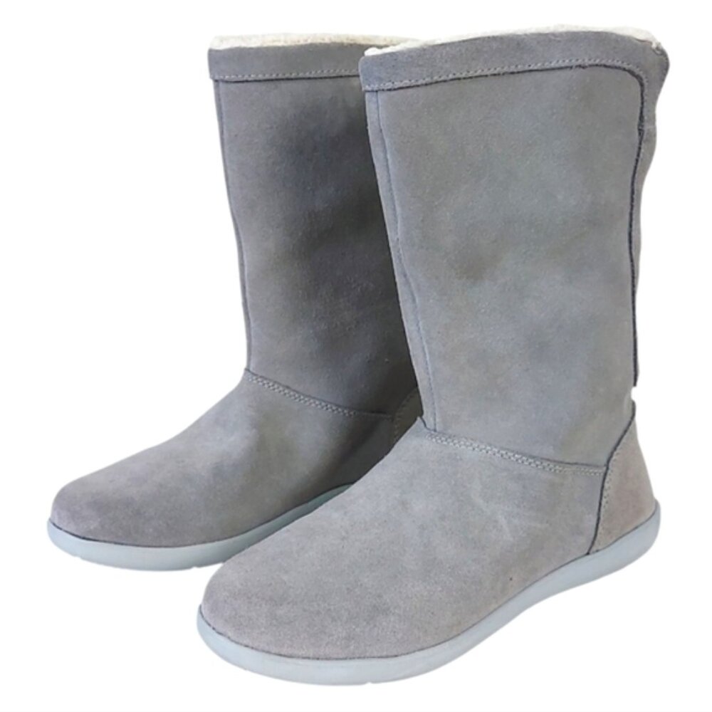 Crocs Women Adela Suede Snow Boots Size 6 Gray Cozy Winter Faux Fur Fold Over